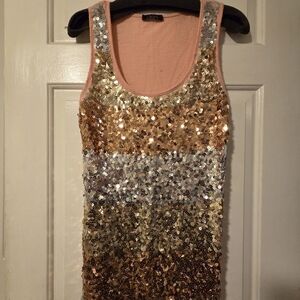 Pink Ombre Sequin Tank Top In Pink, Gold, Silver, Rose Gold.  Size XL.
